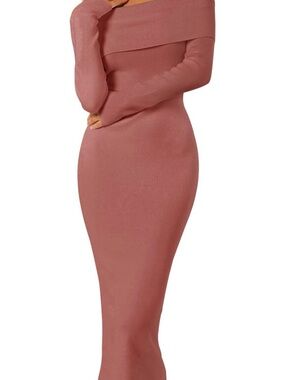 Off-Shoulder Bodycon Midi Dress - Rose
